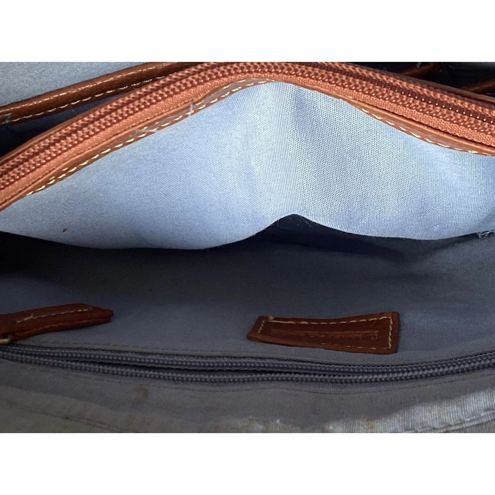 Vtg DOONEY & BOURKE Beige/Tan‎ SIGNATURE JACQUARD Canvas/Leather SATCHEL